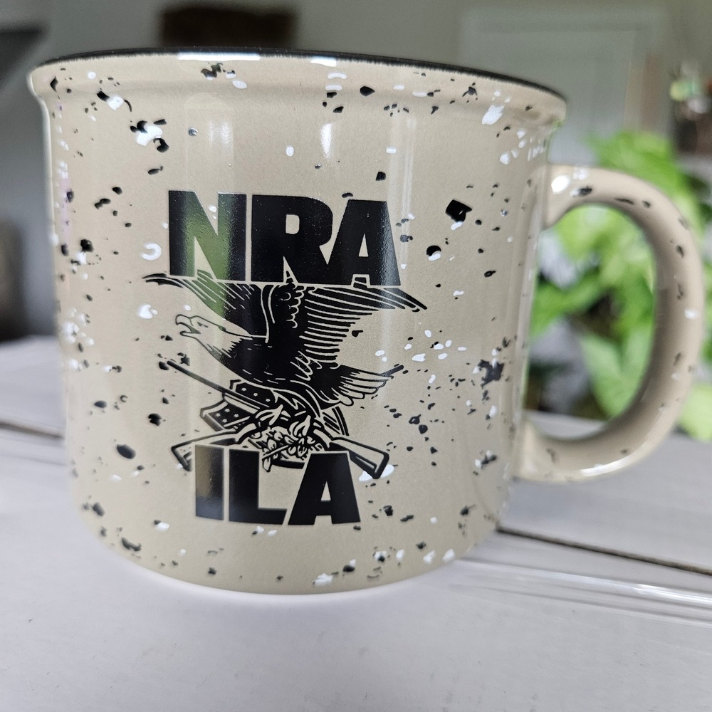 NRA Coffee Mug Tan ILA Eagle Logo Campfire Speckled Ceramic Cup